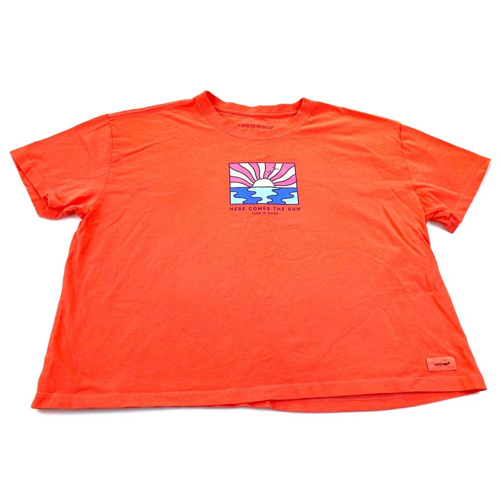 Life Is Good Here Comes Sun XL Crusher Tee Coral Sun Water